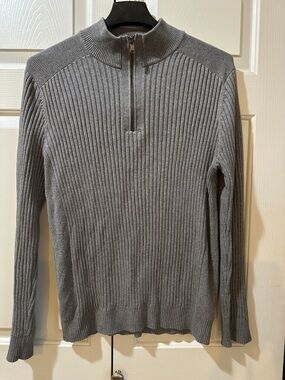 Express Men's Gray Ribbed Half-Zip Sweater
